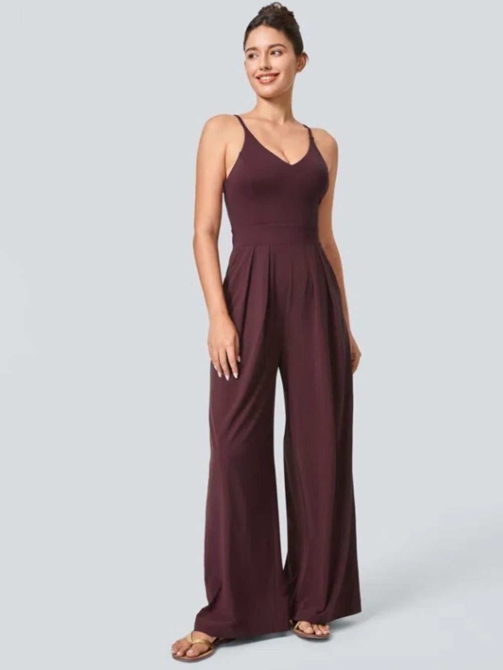 Halara Breezeful Backless Wide-Leg Slip Jumpsuit Burgundy Small